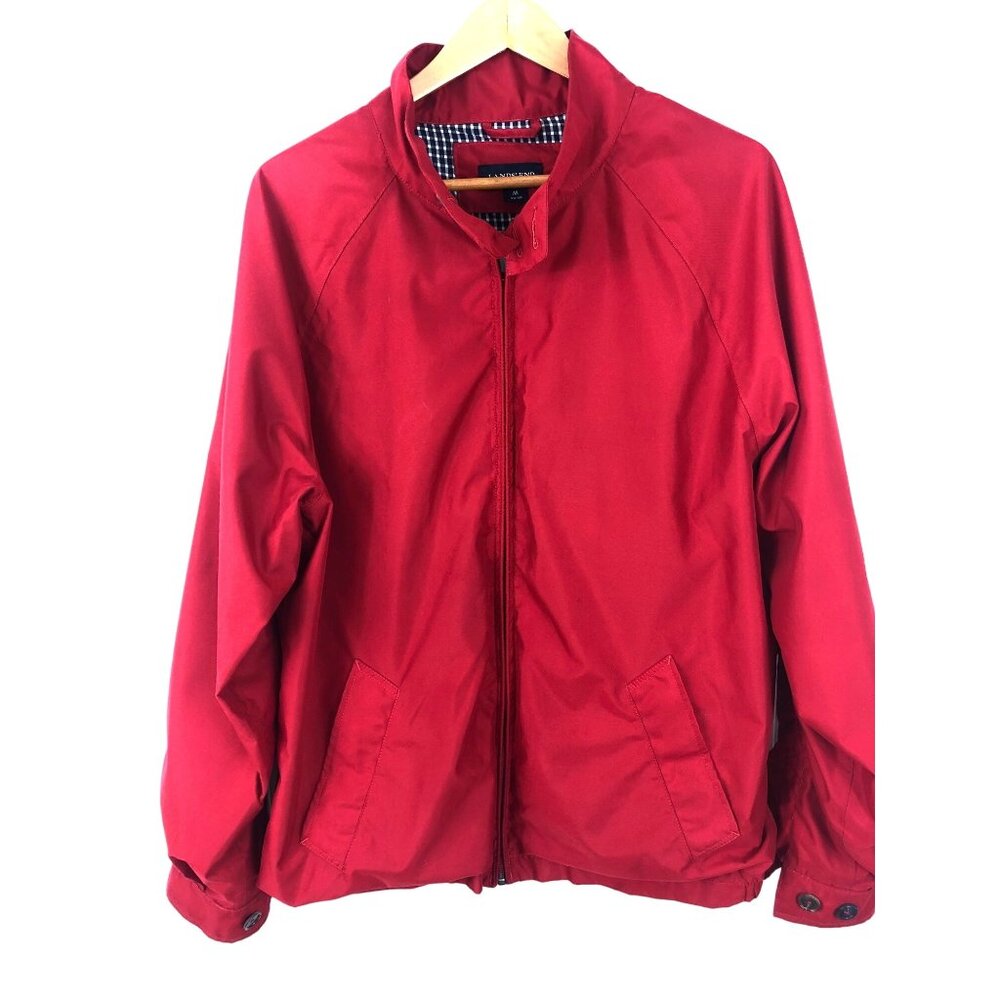 Lands End Bomber Jacket Coat Mens Medium(38-40)Red Plaid Lined Full Zip
